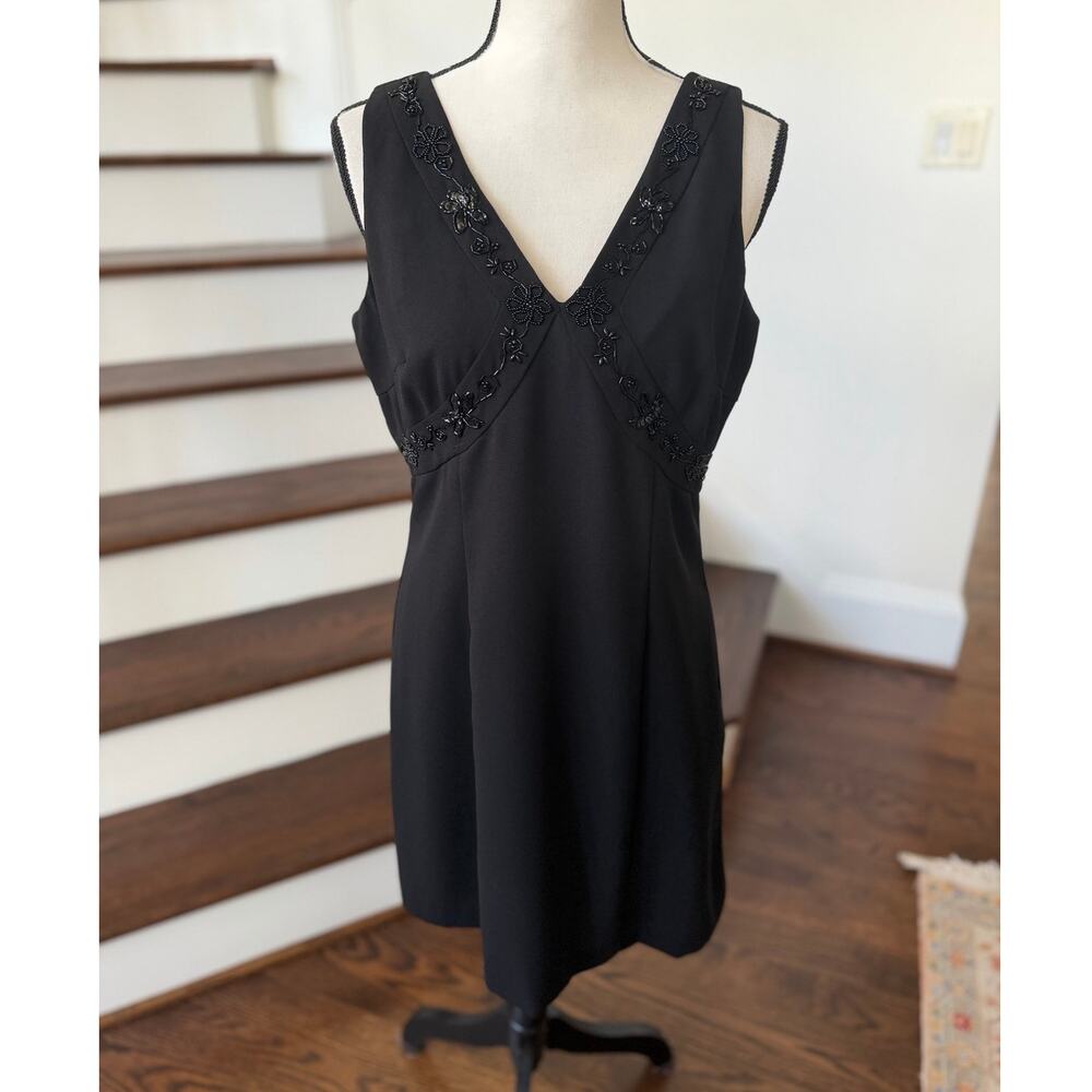 Y2K Rampage Black Baby Doll Beaded Flower Sleeveless Mini Dress Whimsygoth Fairy